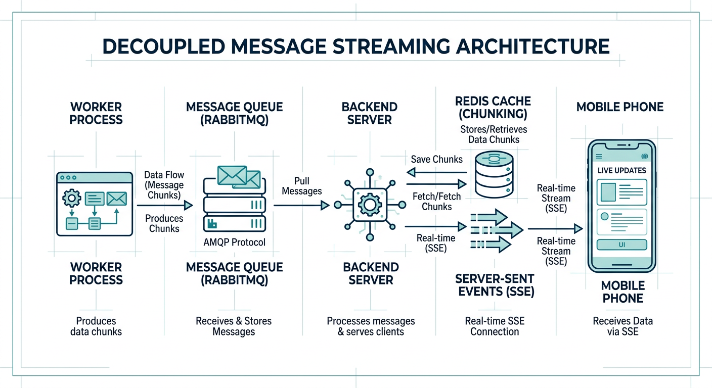 Decoupled streaming architecture with RabbitMQ and Redis